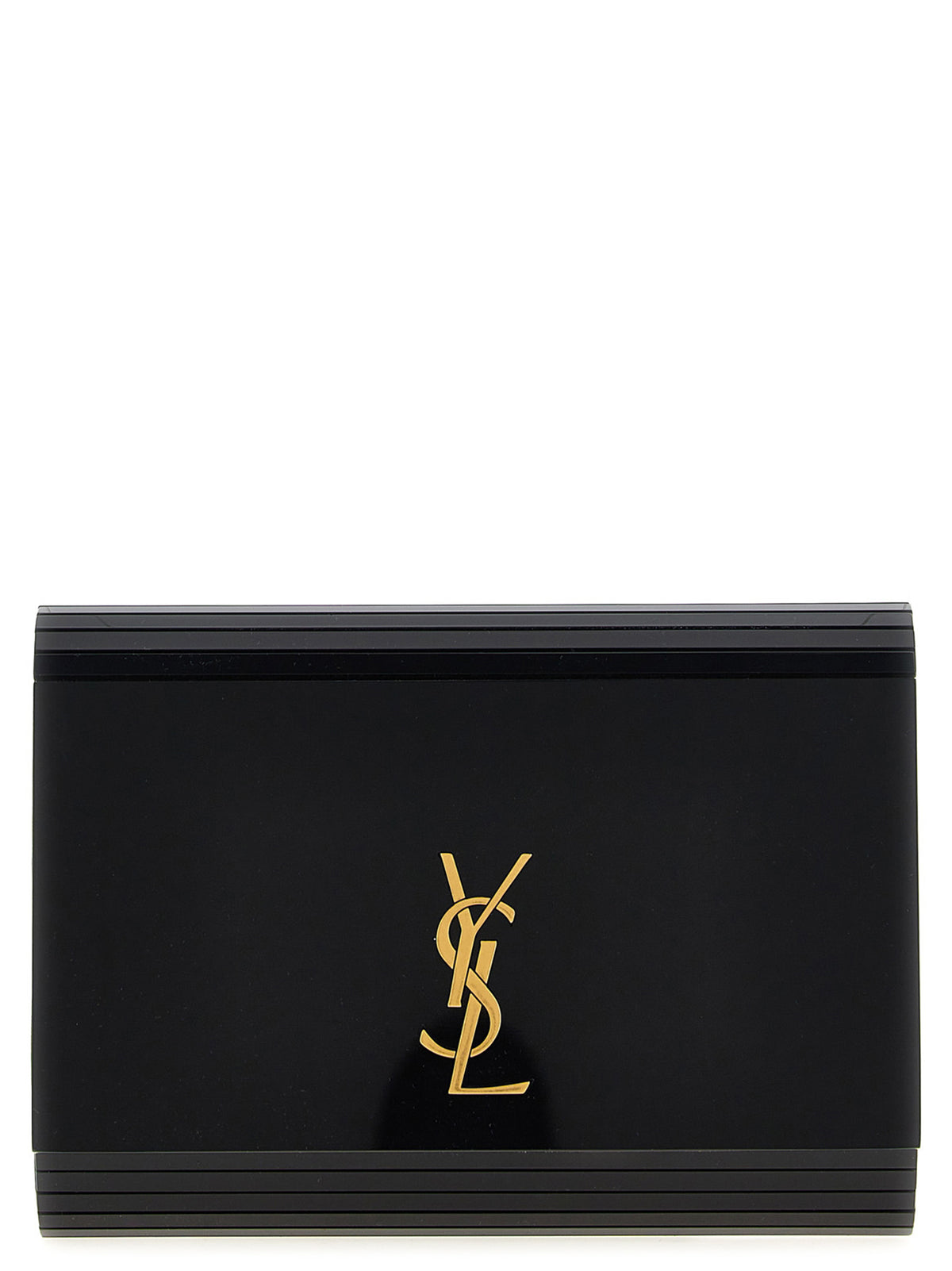 Saint Laurent Black Plexiglass Crossbody Bag – 'Minaudière Vicky', Cassandre Logo, Chain Strap, Italian