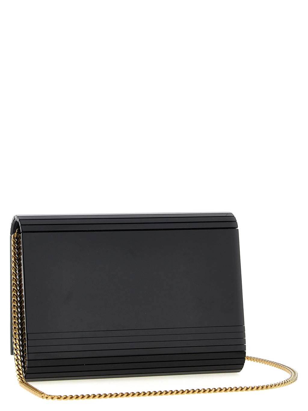 Saint Laurent Black Plexiglass Crossbody Bag – 'Minaudière Vicky', Cassandre Logo, Chain Strap, Italian