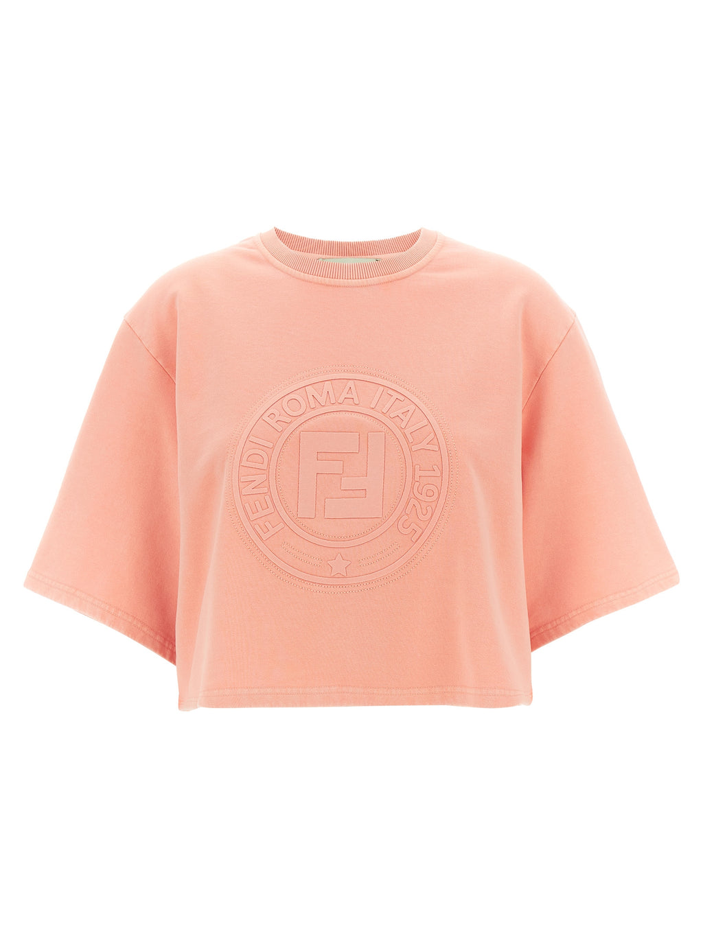 Fendi Pink 100% Cotton Cropped Sweater – 3D “Fendi Roma” Embroidery, Vintage Effect, Italian