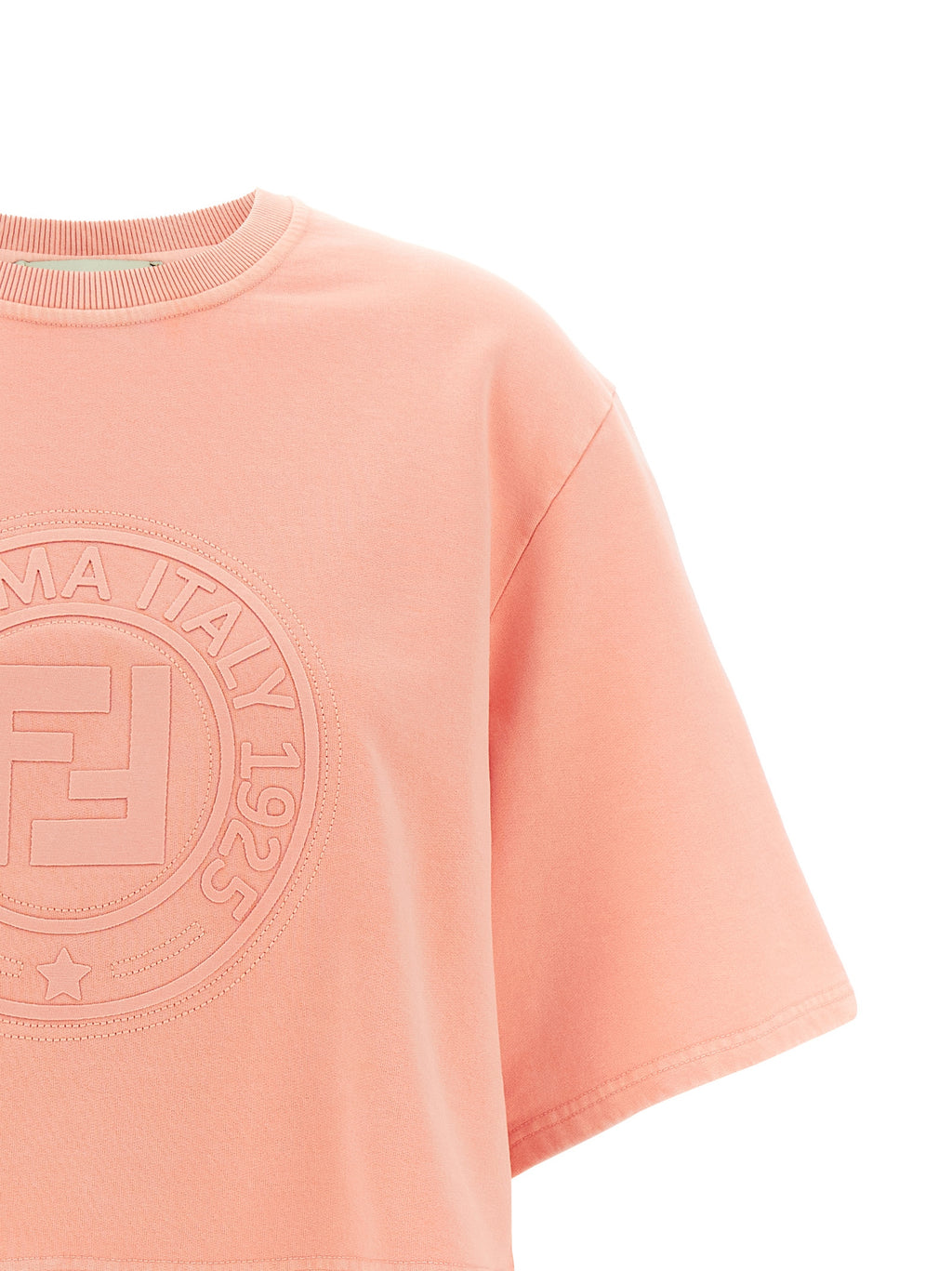 Fendi Pink 100% Cotton Cropped Sweater – 3D “Fendi Roma” Embroidery, Vintage Effect, Italian