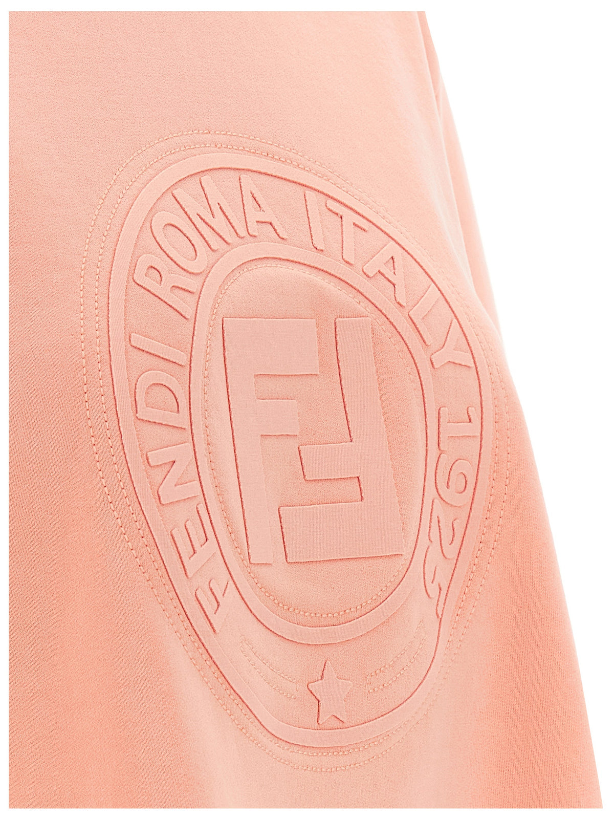 Fendi Pink 100% Cotton Cropped Sweater – 3D “Fendi Roma” Embroidery, Vintage Effect, Italian