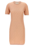 Fendi Pink 100% Cotton Mini Dress – All-Over Micro FF Pattern, Round Neck, Italian
