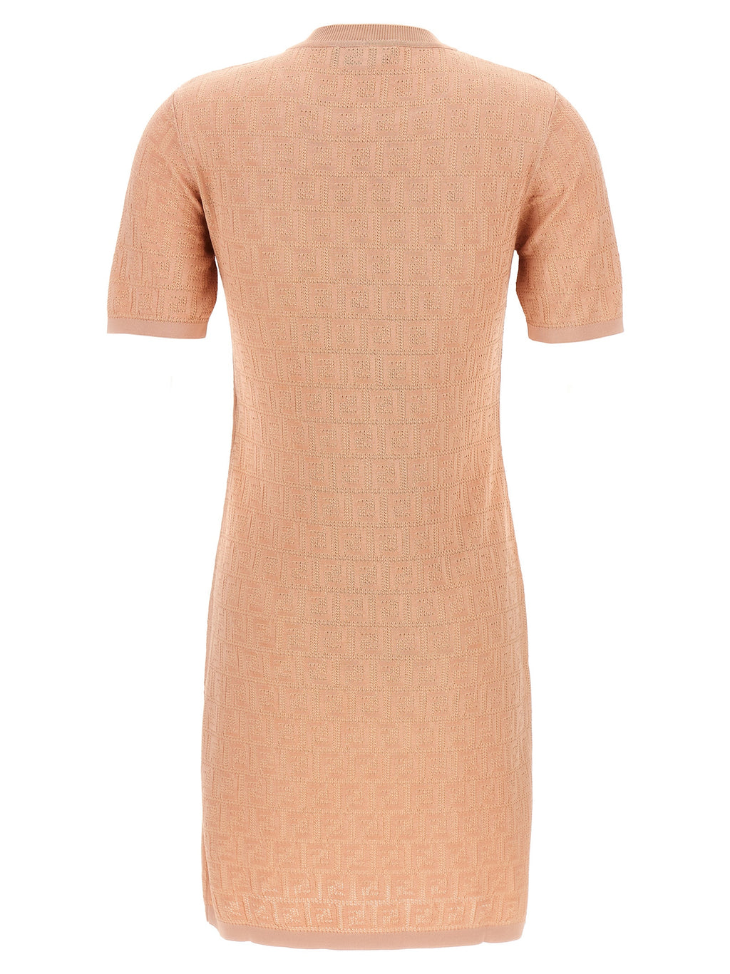 Fendi Pink 100% Cotton Mini Dress – All-Over Micro FF Pattern, Round Neck, Italian