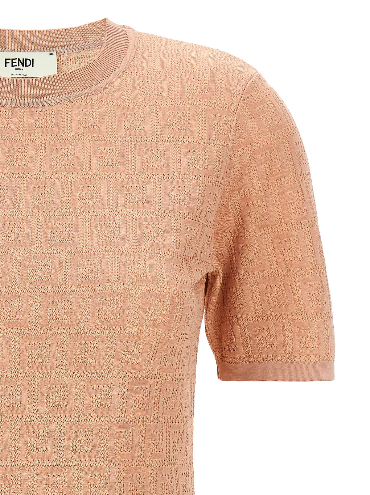Fendi Pink 100% Cotton Mini Dress – All-Over Micro FF Pattern, Round Neck, Italian