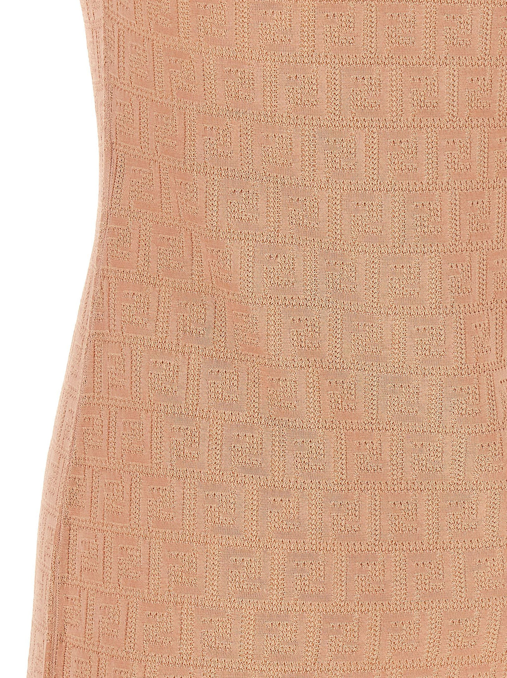 Fendi Pink 100% Cotton Mini Dress – All-Over Micro FF Pattern, Round Neck, Italian