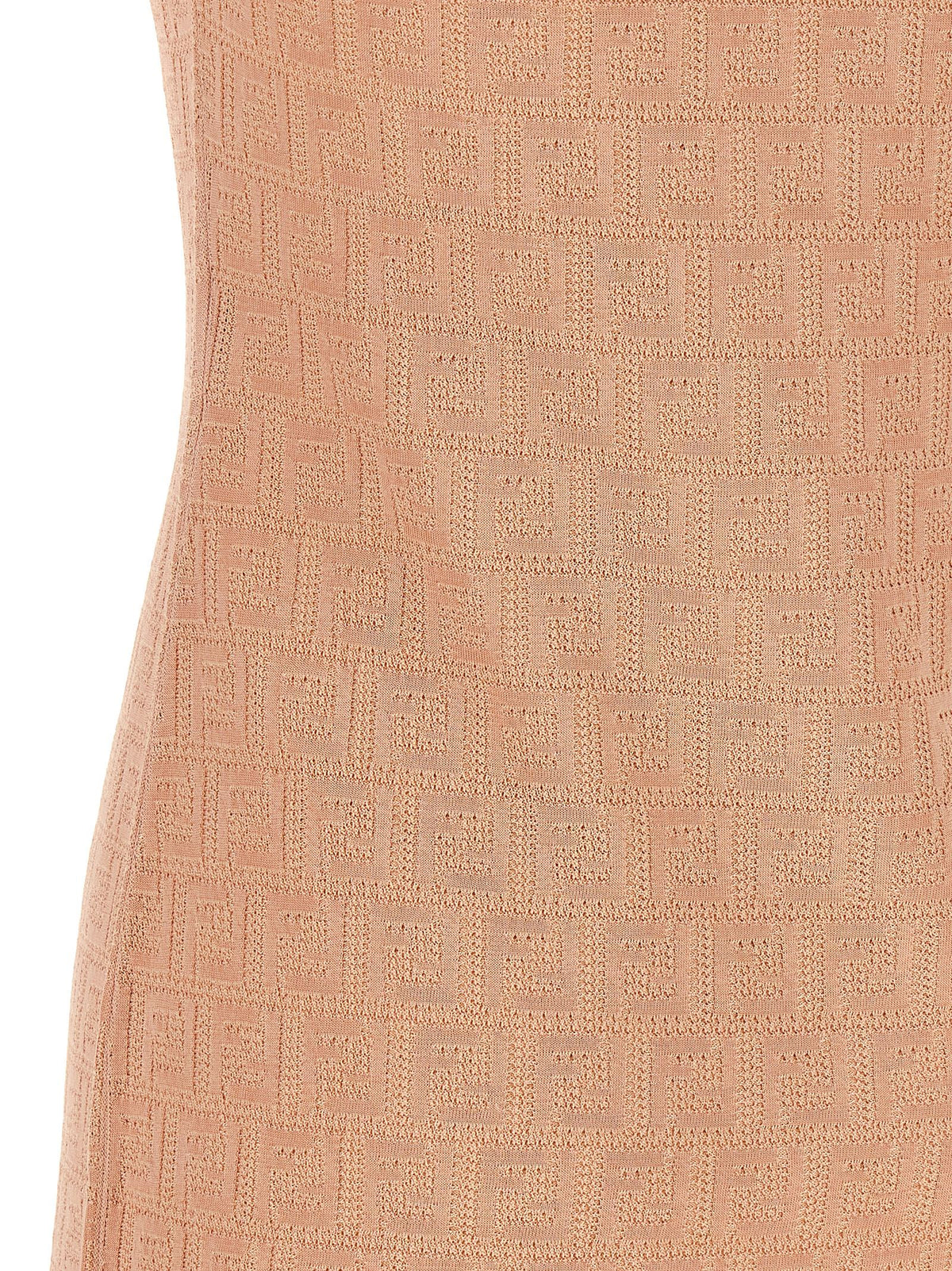 Fendi Pink 100% Cotton Mini Dress – All-Over Micro FF Pattern, Round Neck, Italian