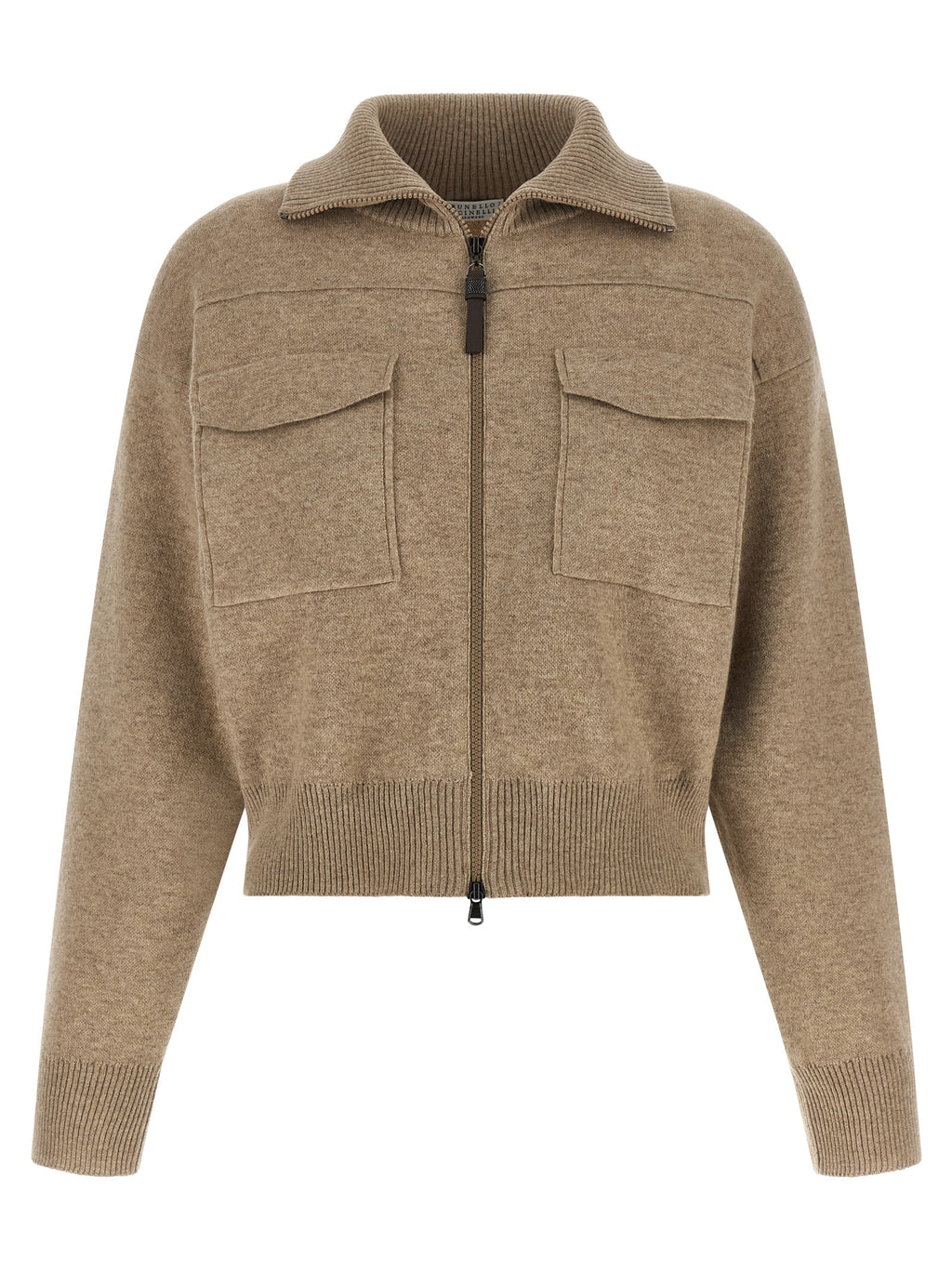 Brunello Cucinelli Beige Wool Cardigan – With Monile Zip Closure