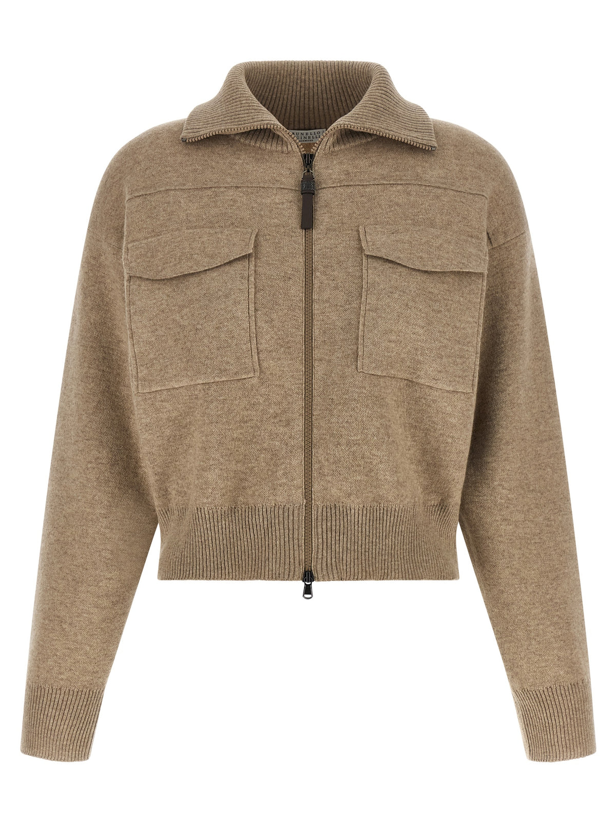 Brunello Cucinelli Beige Wool Cardigan – With Monile Zip Closure