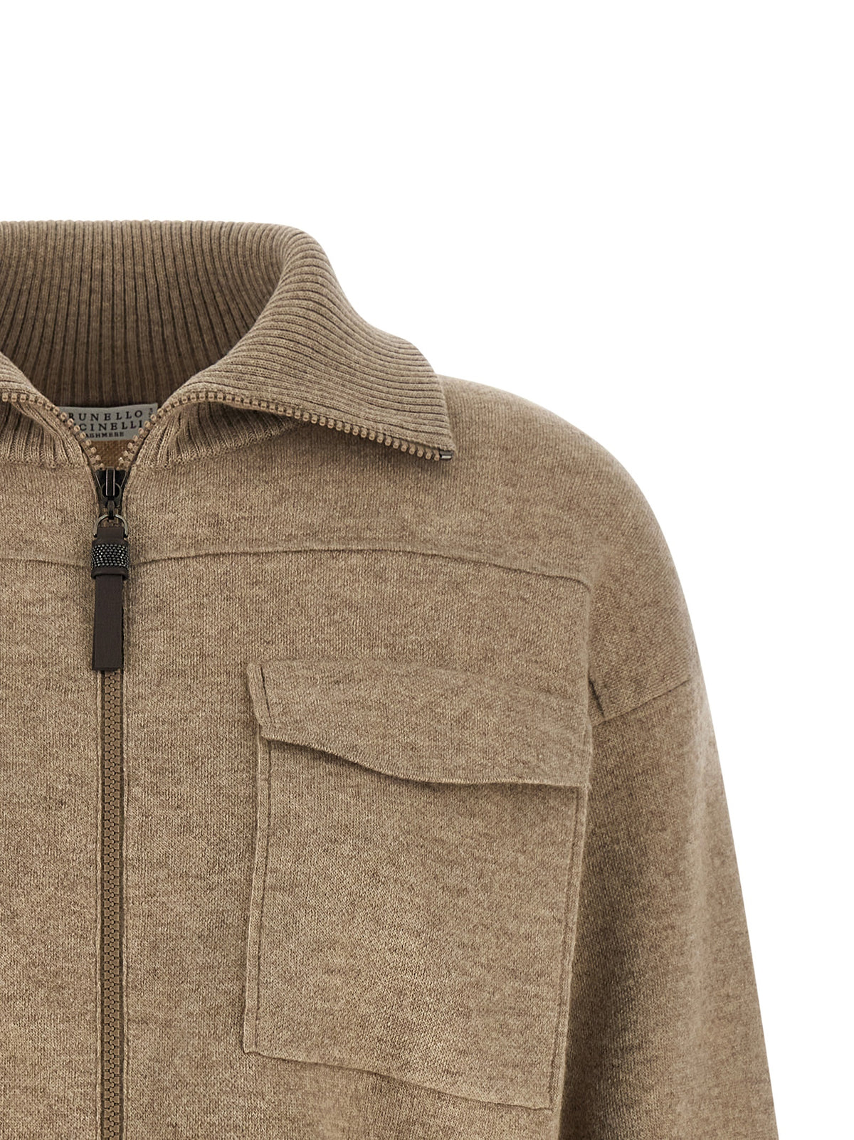 Brunello Cucinelli Beige Wool Cardigan – With Monile Zip Closure