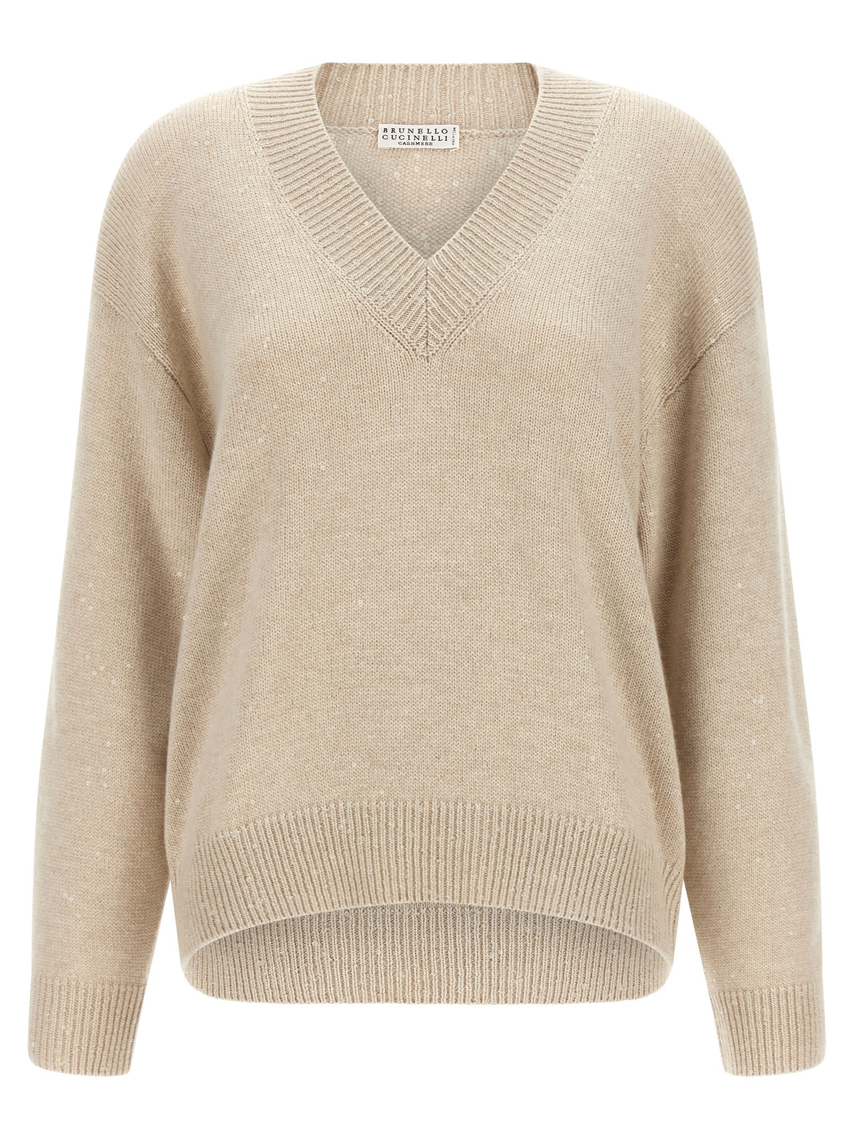 Brunello Cucinelli Beige Cashmere-Silk Diamante Sweater