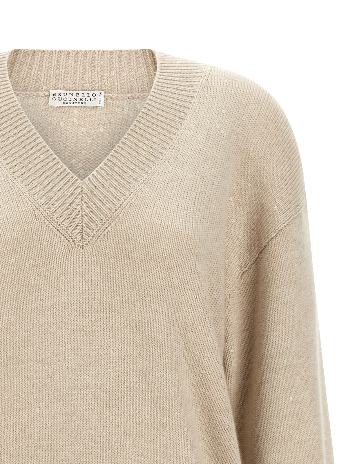 Brunello Cucinelli Beige Cashmere-Silk Diamante Sweater