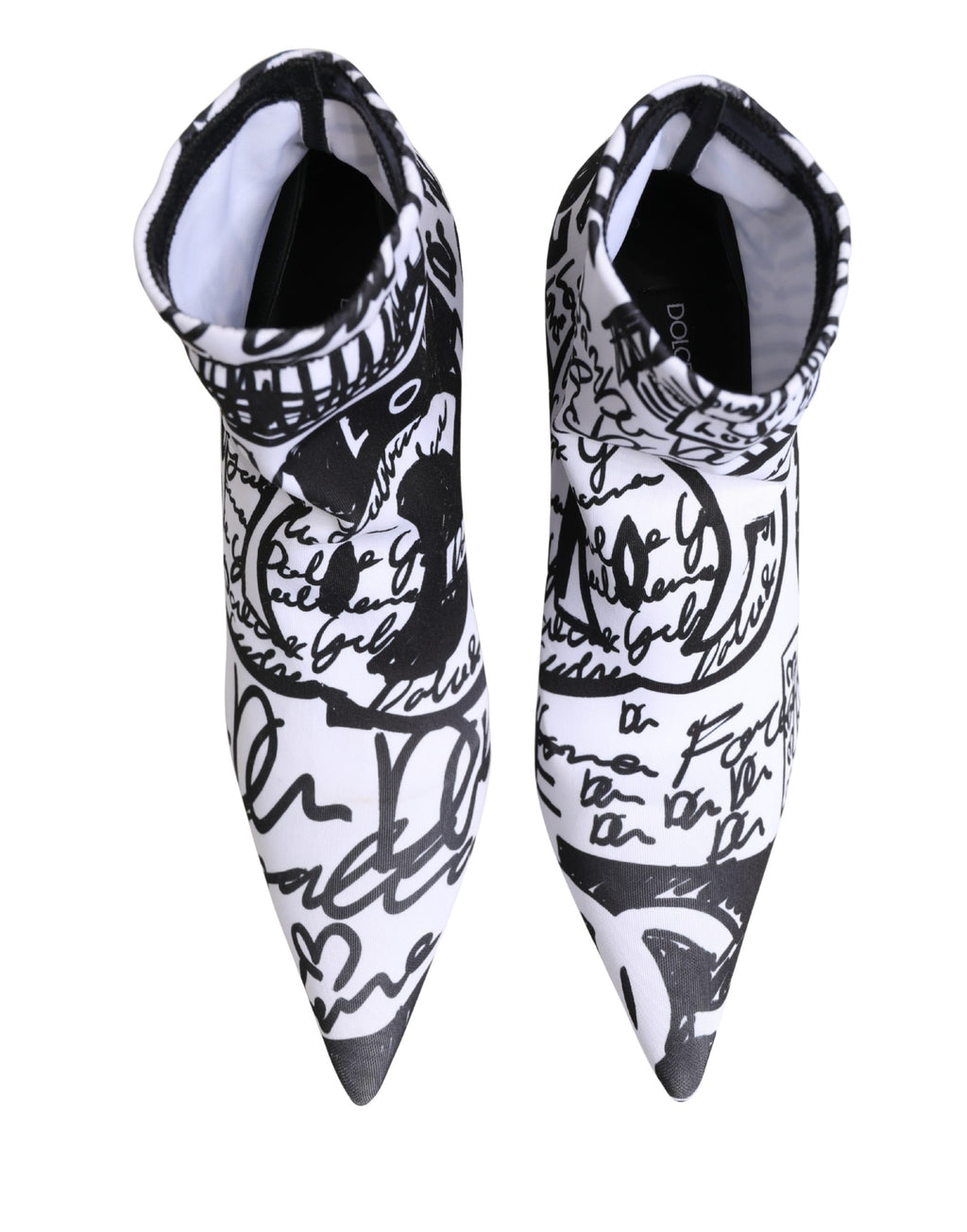 Dolce & Gabbana White Graffiti Stretch Ankle Boots – Logo, Italian