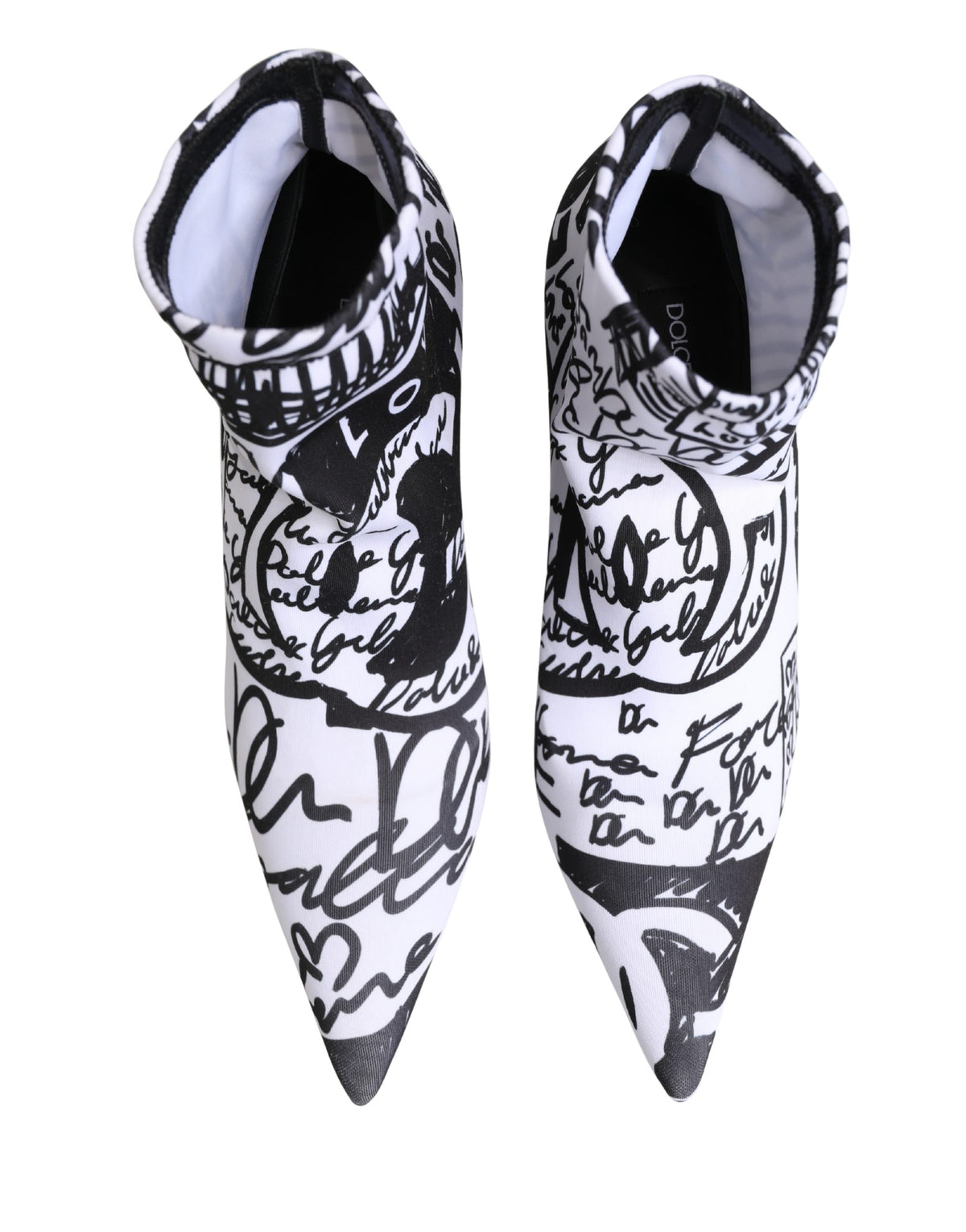 Dolce & Gabbana White Graffiti Stretch Ankle Boots – Logo, Italian