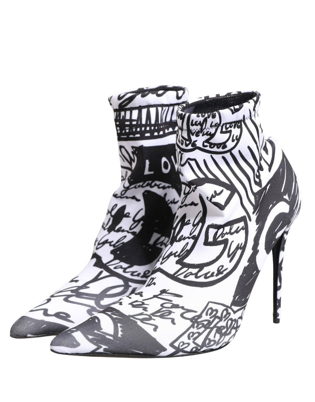 Dolce & Gabbana White Graffiti Stretch Ankle Boots – Logo, Italian