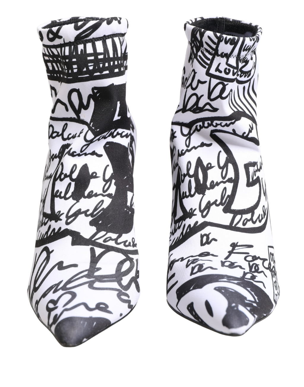 Dolce & Gabbana White Graffiti Stretch Ankle Boots – Logo, Italian