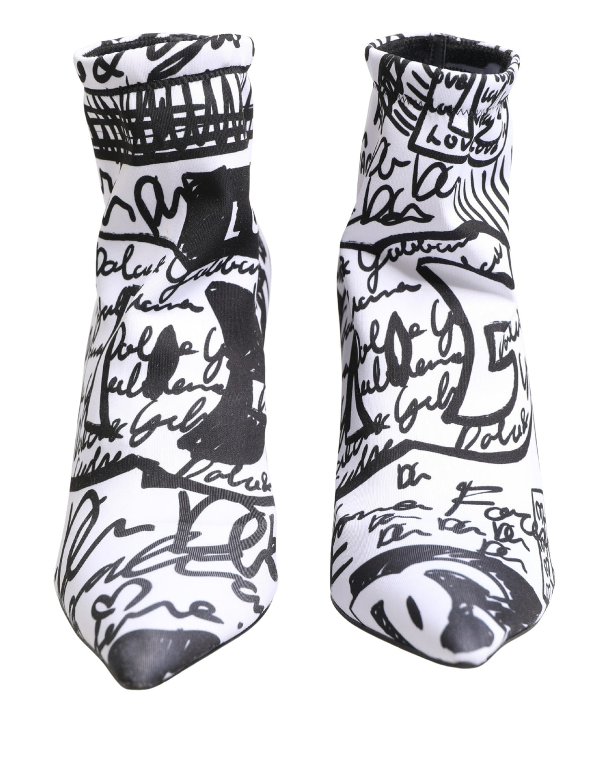 Dolce & Gabbana White Graffiti Stretch Ankle Boots – Logo, Italian