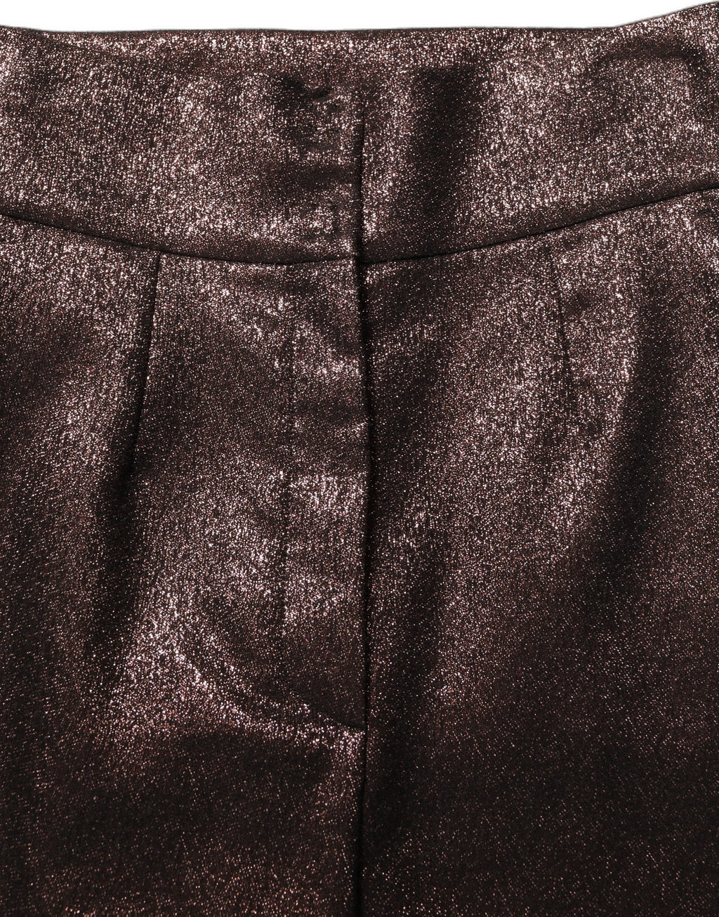 Dolce & Gabbana Metallic Brown High-Waisted Tapered Trousers – 53% Cotton, Logo Detail, Italian