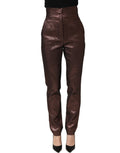 Dolce & Gabbana Metallic Brown High-Waisted Tapered Trousers – 53% Cotton, Logo Detail, Italian