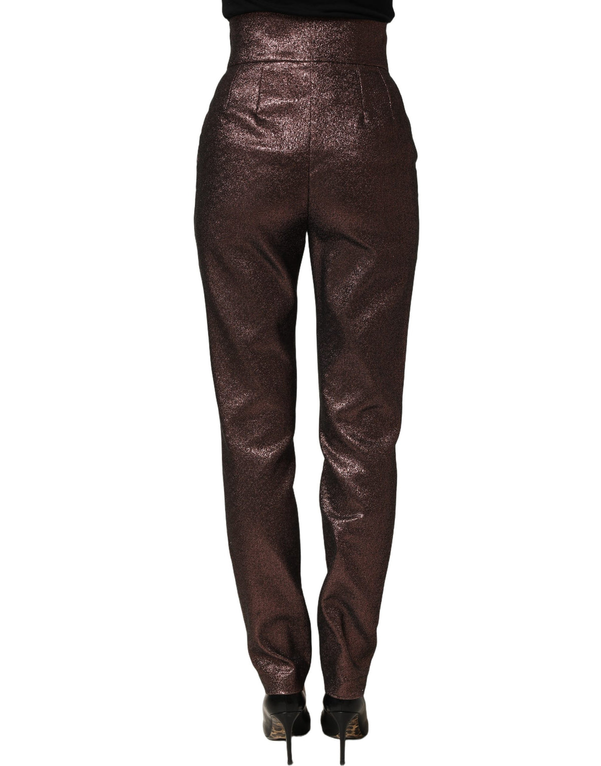 Dolce & Gabbana Metallic Brown High-Waisted Tapered Trousers – 53% Cotton, Logo Detail, Italian