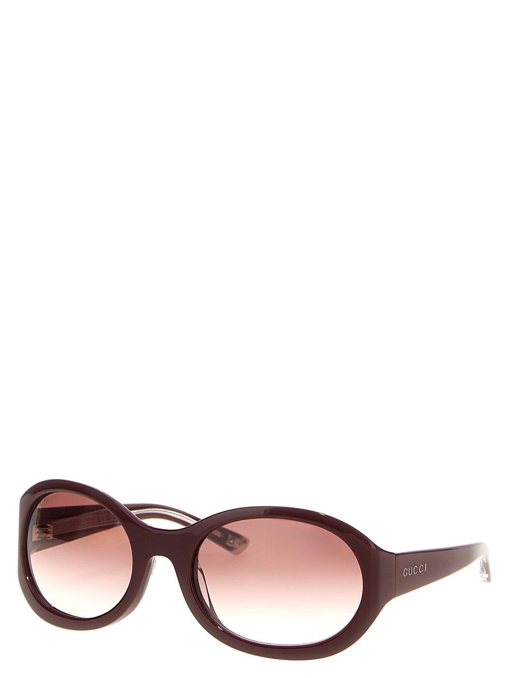 Gucci Bordeaux Acetate Sunglasses – Round Frame, Rose Gradient Lenses, Enamelled Logo, Italian