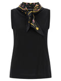 Dolce & Gabbana Black 100% Cotton Sleeveless Top – Tone-on-Tone Logo Embroidery, Silk Scarf, Italian