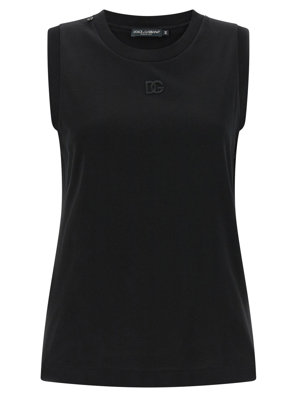 Dolce & Gabbana Black 100% Cotton Sleeveless Top – Tone-on-Tone Logo Embroidery, Silk Scarf, Italian
