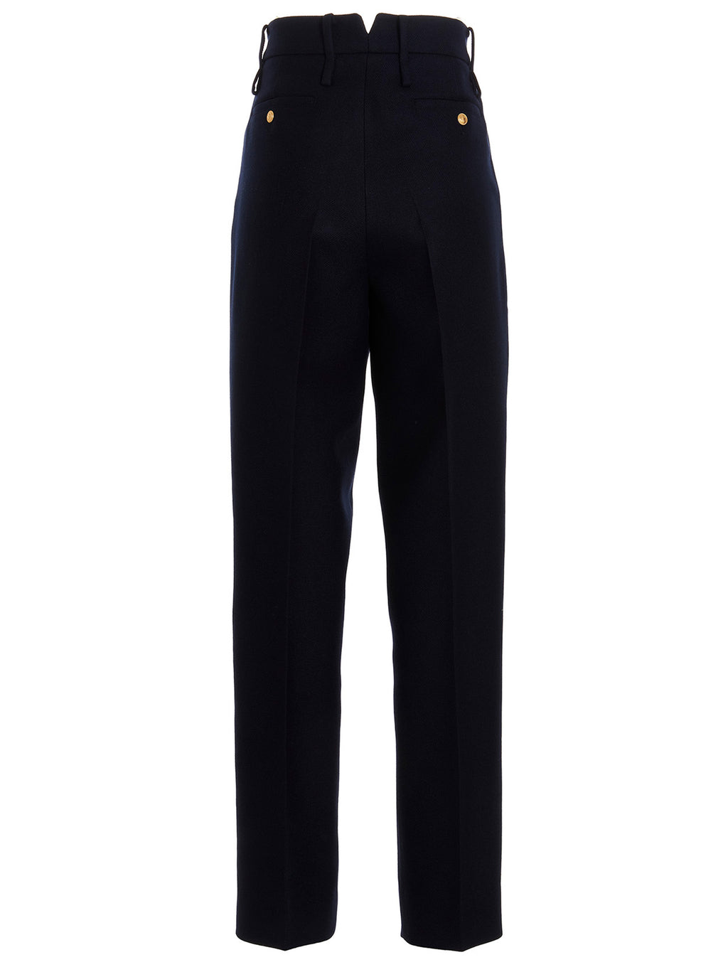 Gucci Dark Blue 100% Cashmere Trousers – Pleated, Pocketed, Gold Accents, Italian