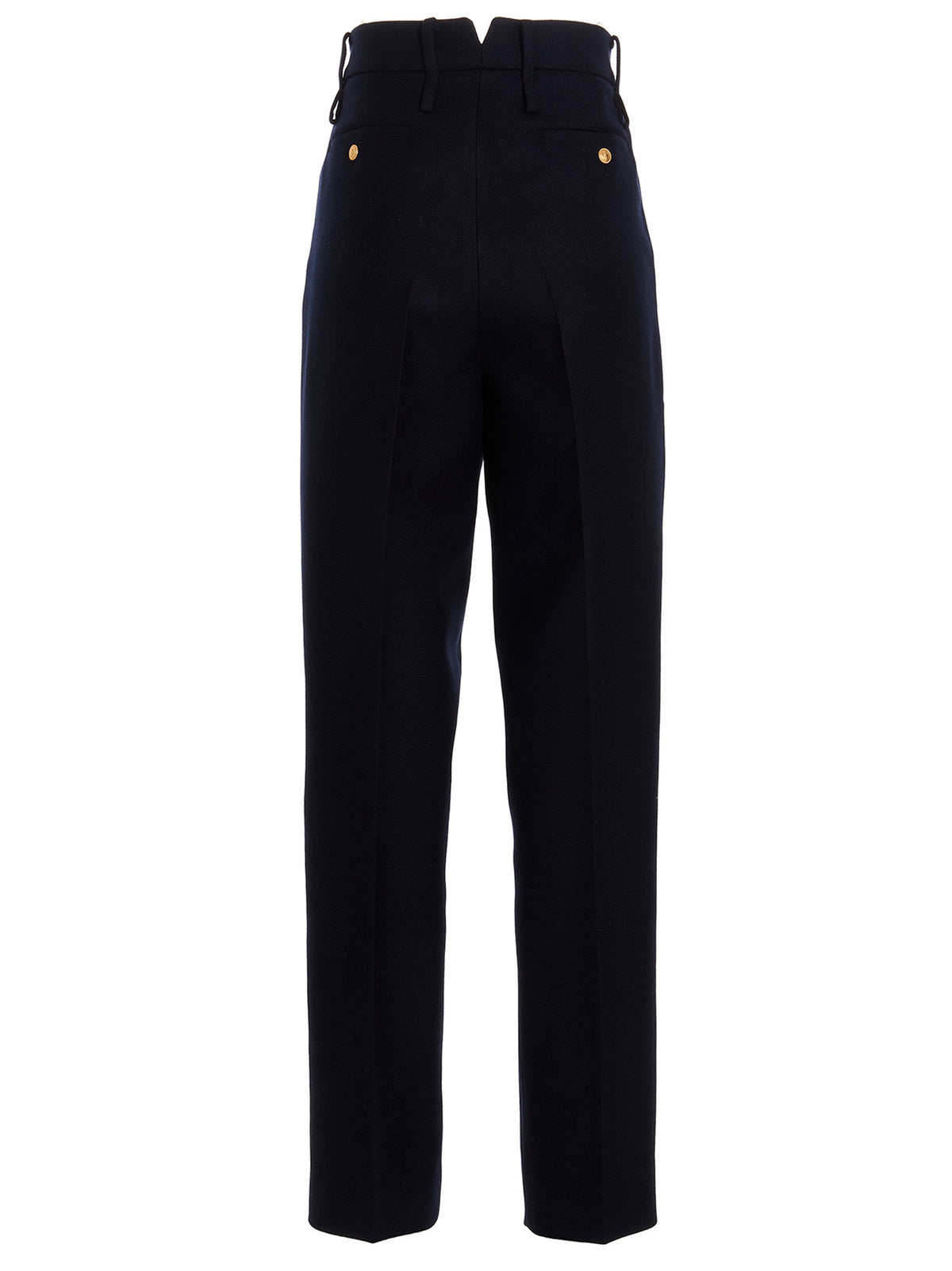 Gucci Dark Blue 100% Cashmere Trousers – Pleated, Pocketed, Gold Accents, Italian