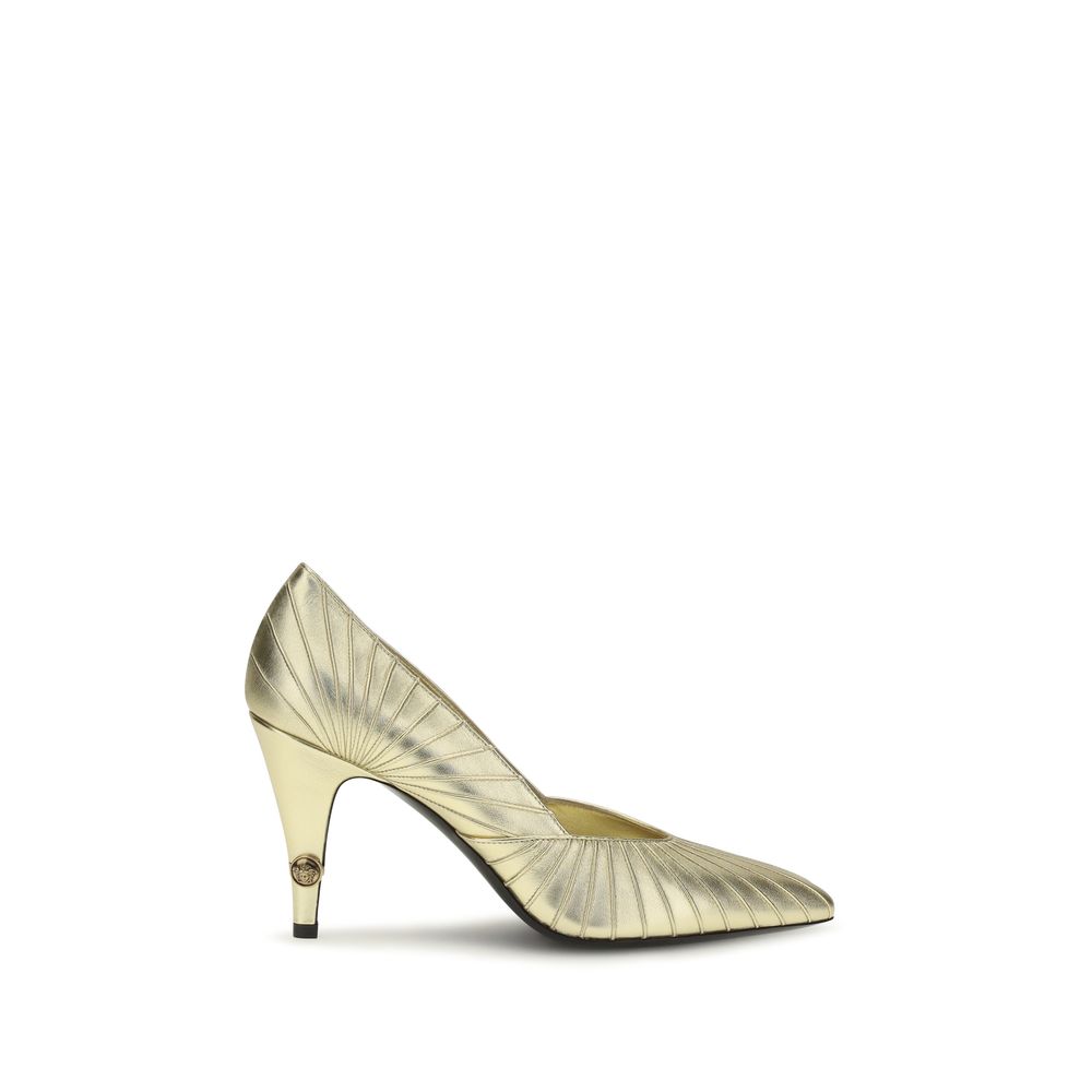 Versace Gold Metallic Calfskin Pointed-Toe Stiletto Pump – Slip-On, AW26, Italian