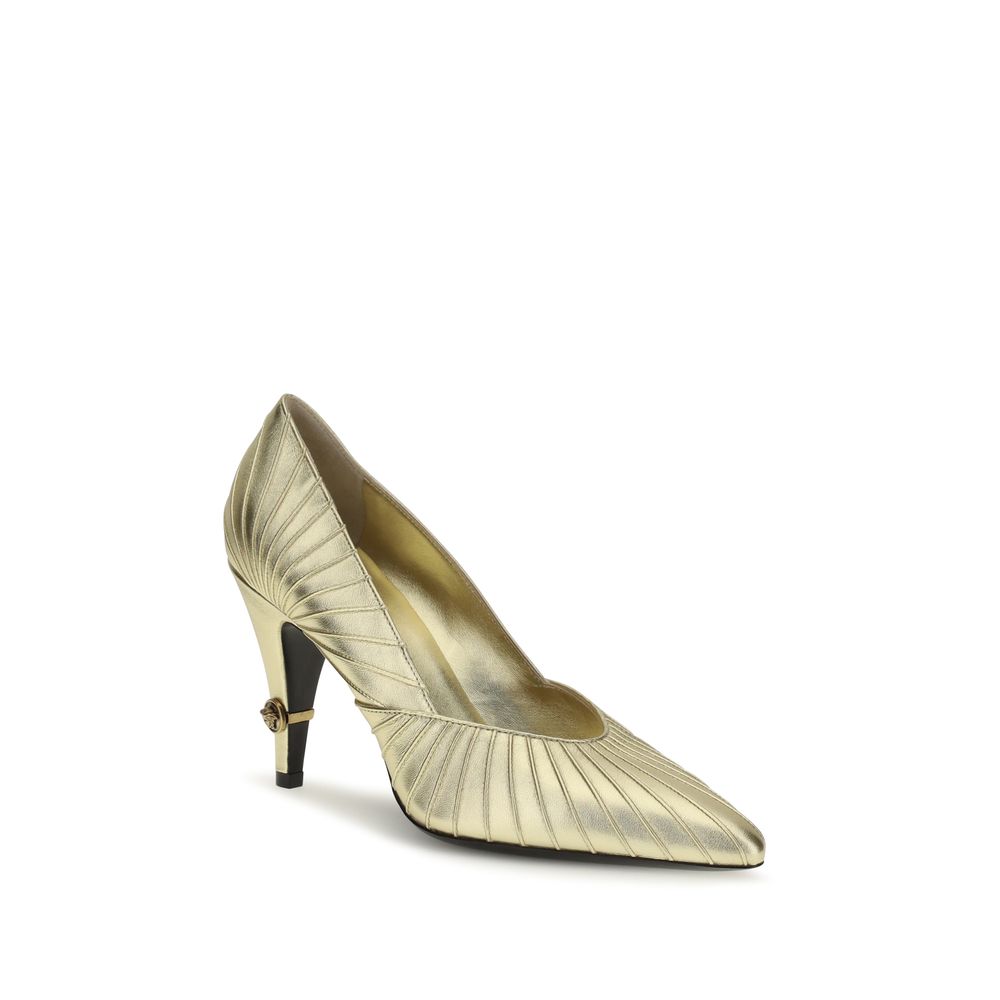 Versace Gold Metallic Calfskin Pointed-Toe Stiletto Pump – Slip-On, AW26, Italian