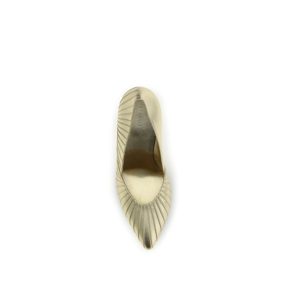 Versace Gold Metallic Calfskin Pointed-Toe Stiletto Pump – Slip-On, AW26, Italian