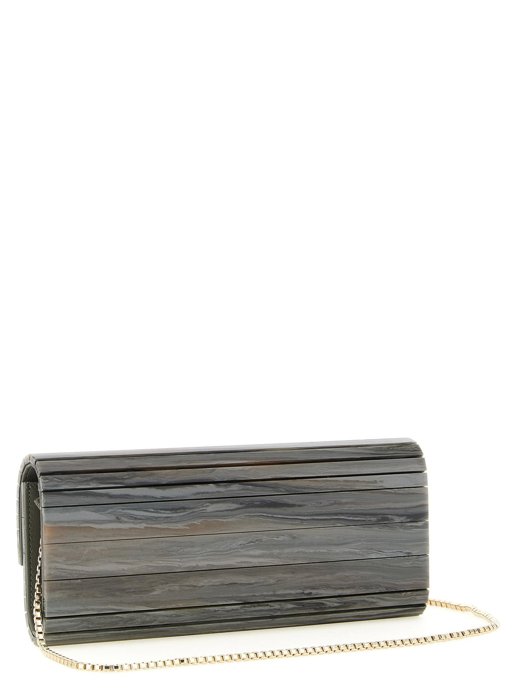 Jimmy Choo Grey Polyester Clutch Bag – 'Sweetie', Marble Pattern, Gold Chain, Magnetic Closure, Italian