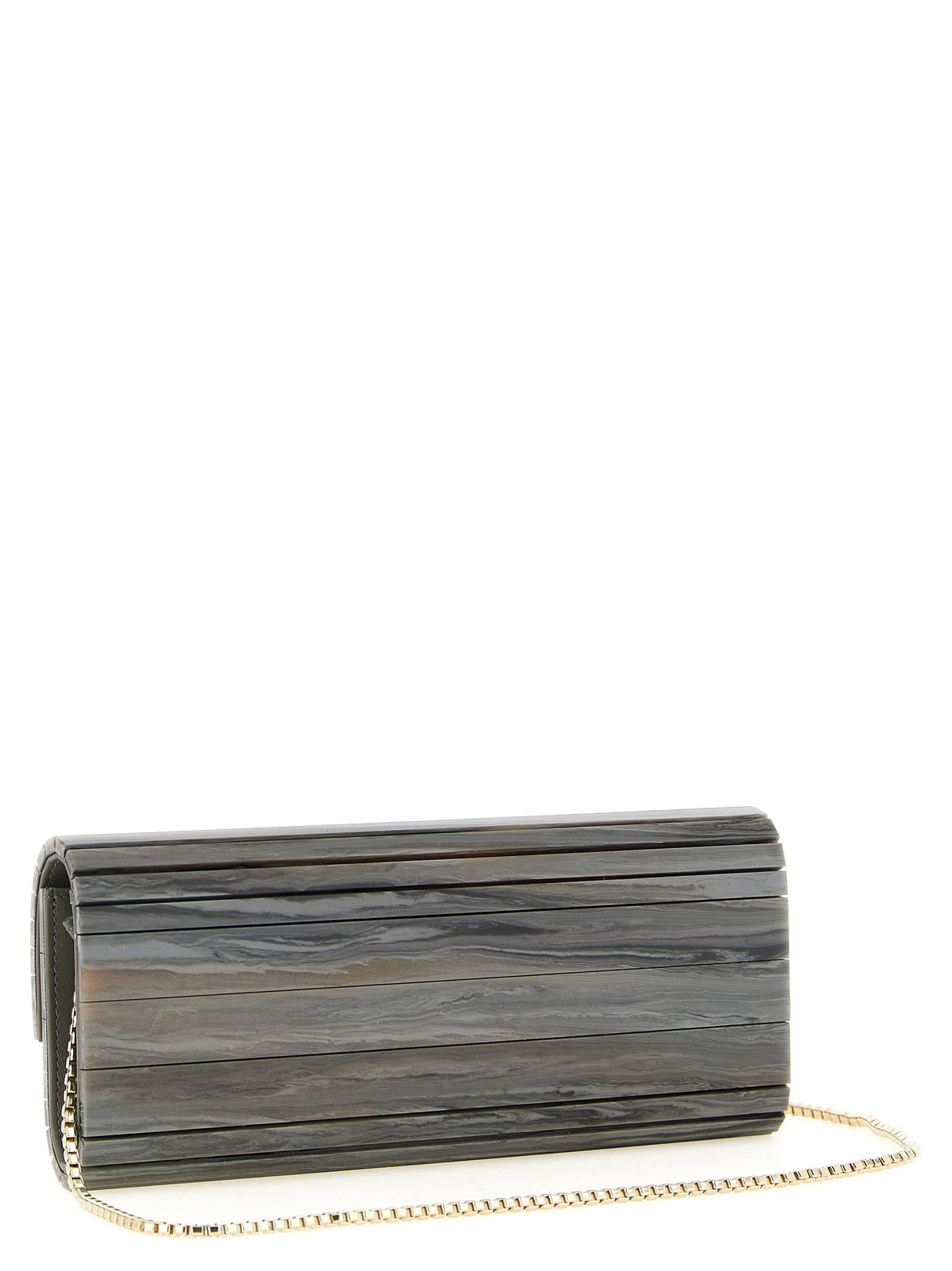 Jimmy Choo Grey Polyester Clutch Bag – 'Sweetie', Marble Pattern, Gold Chain, Magnetic Closure, Italian