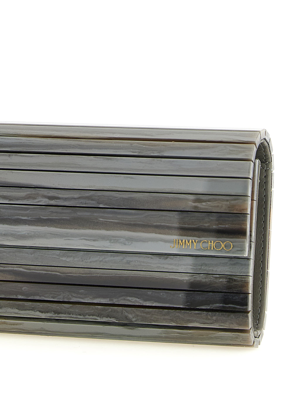 Jimmy Choo Grey Polyester Clutch Bag – 'Sweetie', Marble Pattern, Gold Chain, Magnetic Closure, Italian