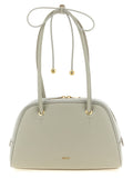 Furla Gray Calfskin Bag – 'Poppy M', Dome Silhouette, Gold Metal Logo, Tubular Handle, China