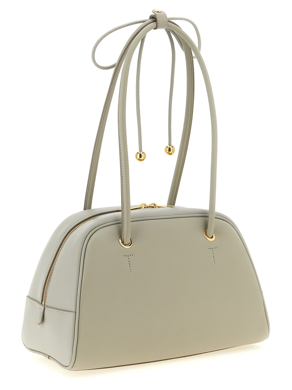 Furla Gray Calfskin Bag – 'Poppy M', Dome Silhouette, Gold Metal Logo, Tubular Handle, China