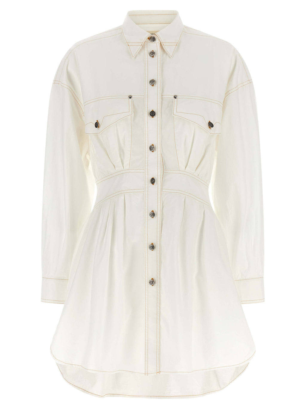 Versace White 100% Cotton Poplin Shirt Dress – Medusa Buttons, Structured Waist, Italian