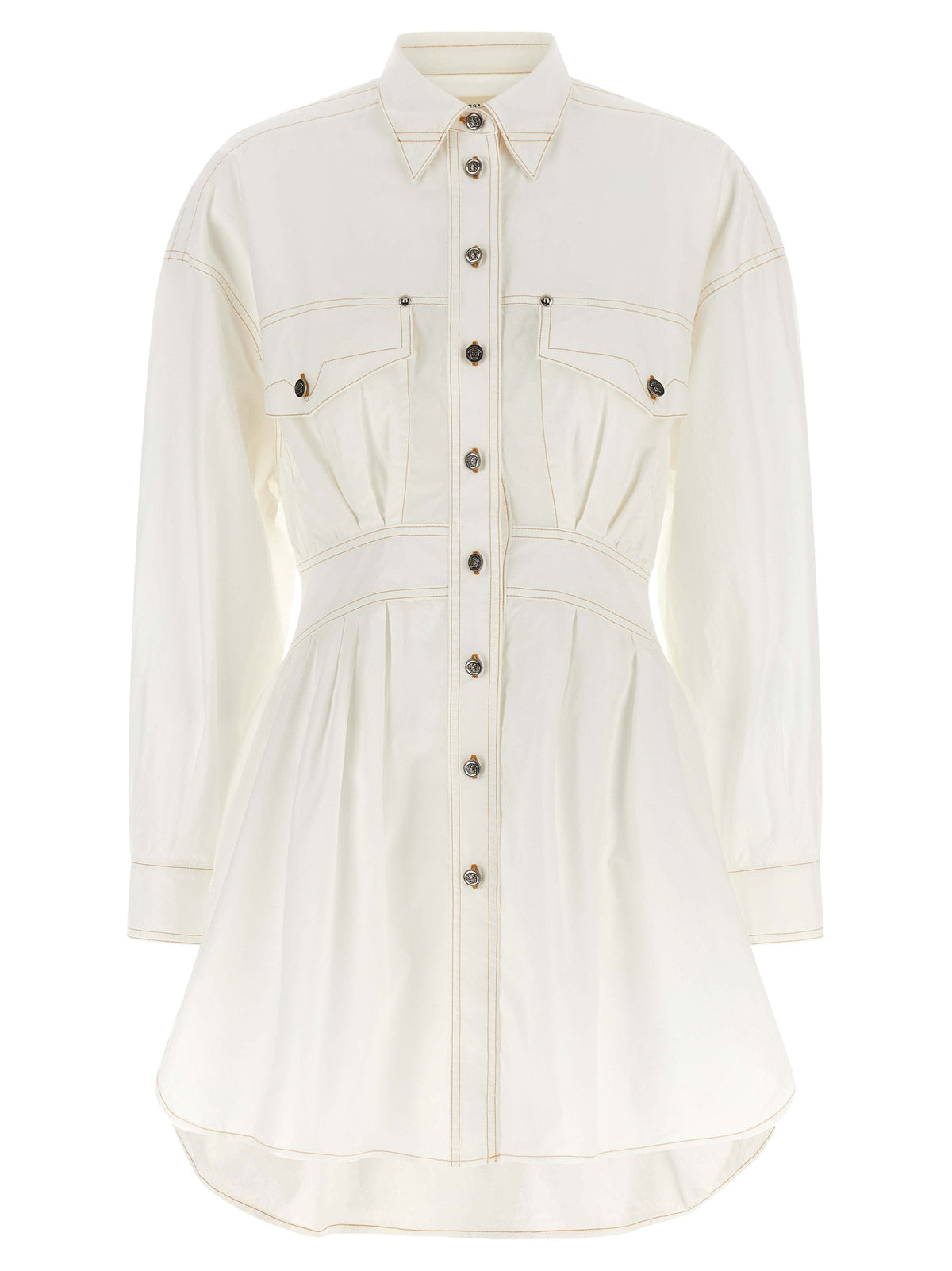 Versace White 100% Cotton Poplin Shirt Dress – Medusa Buttons, Structured Waist, Italian