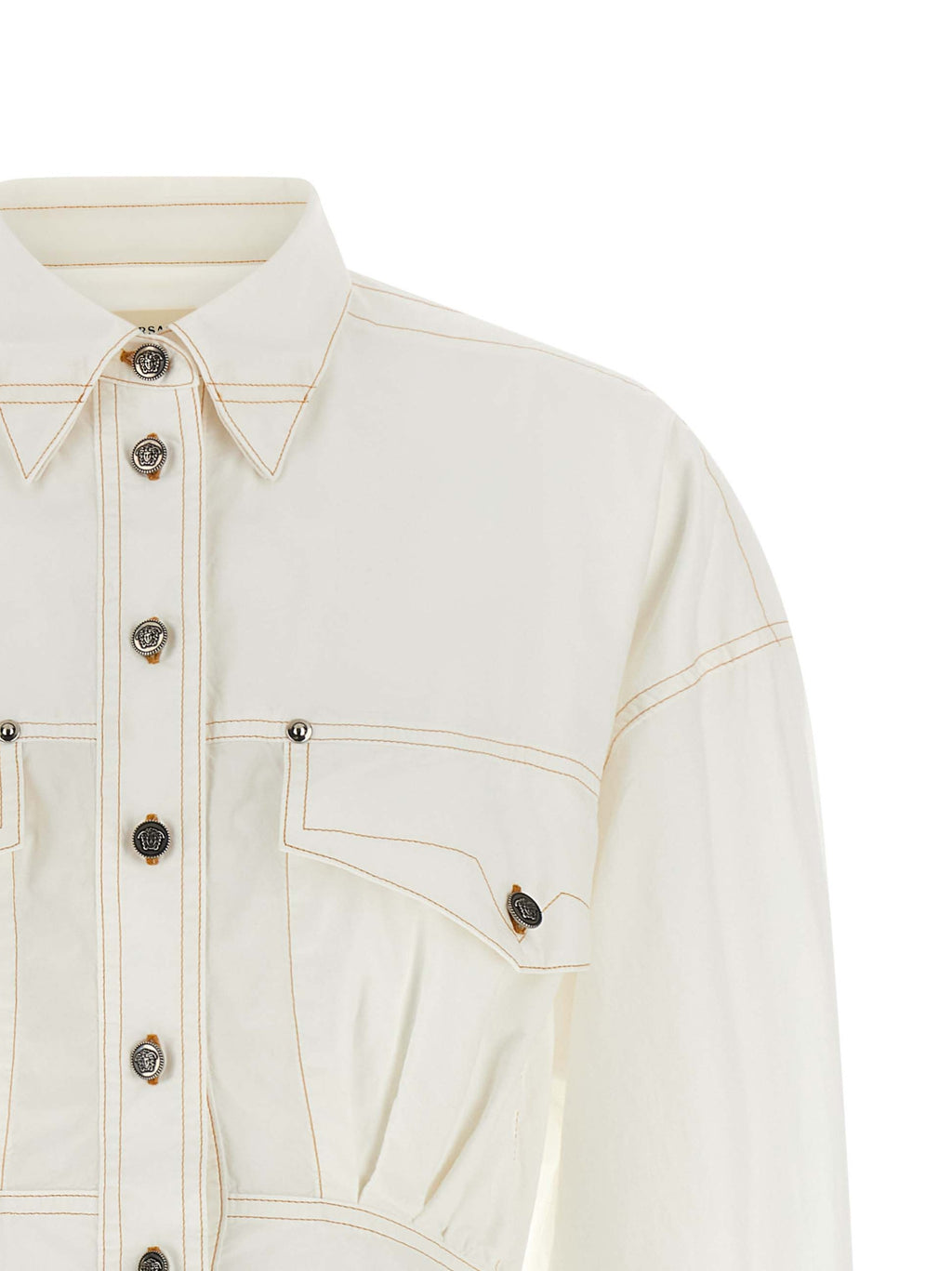 Versace White 100% Cotton Poplin Shirt Dress – Medusa Buttons, Structured Waist, Italian