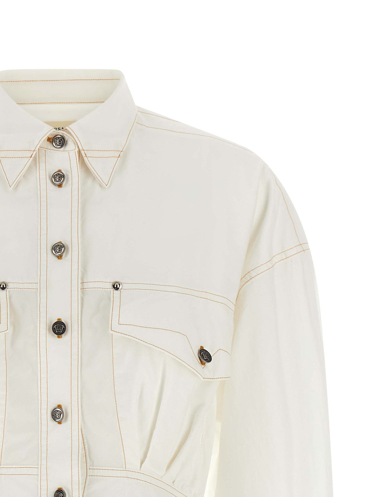 Versace White 100% Cotton Poplin Shirt Dress – Medusa Buttons, Structured Waist, Italian