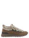 Brunello Cucinelli Brown Calfskin Chunky Sneakers – Faux Fur Insert, 'Monile' Loop Detail, Tank Sole, Italian