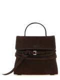 Moschino Brown Calfskin Bag – 'Tie Me', Nubuck, Gold Buckle, 'Moschino Milano' Logo, Italian