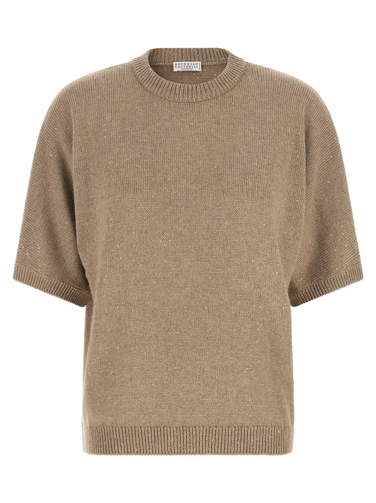 Brunello Cucinelli Beige Cashmere-Silk Sweater - Diamante Short Sleeves