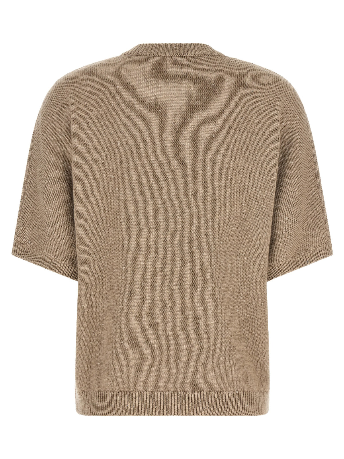 Brunello Cucinelli Beige Cashmere-Silk Sweater - Diamante Short Sleeves
