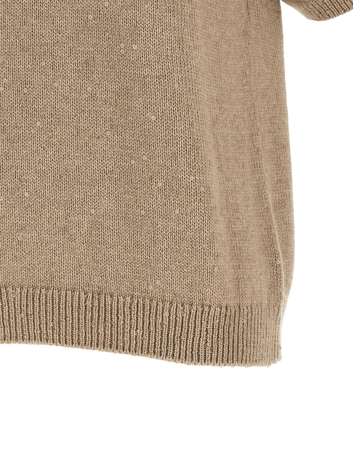 Brunello Cucinelli Beige Cashmere-Silk Sweater - Diamante Short Sleeves