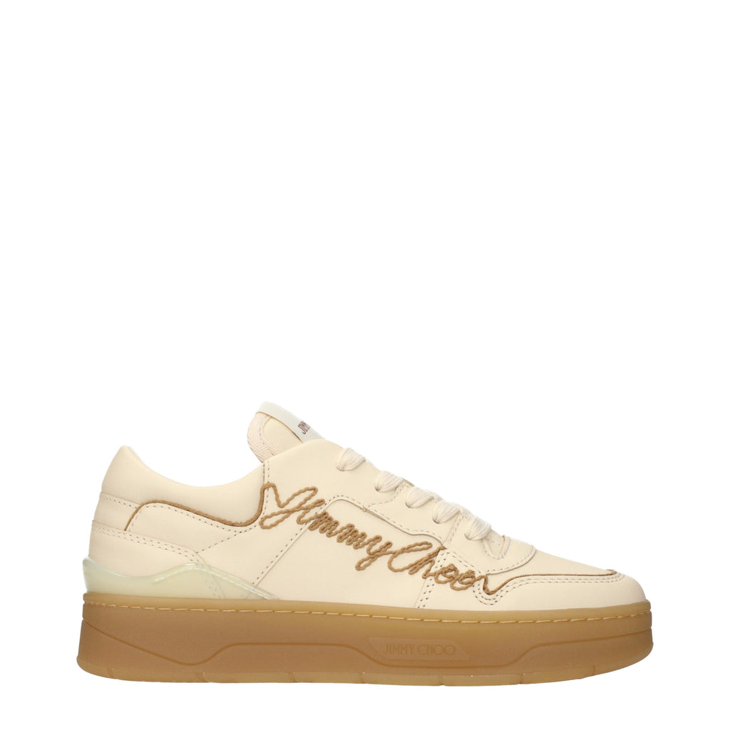 Jimmy Choo Beige Leather Low-Top Sneaker – Front and Side Logo, Italian