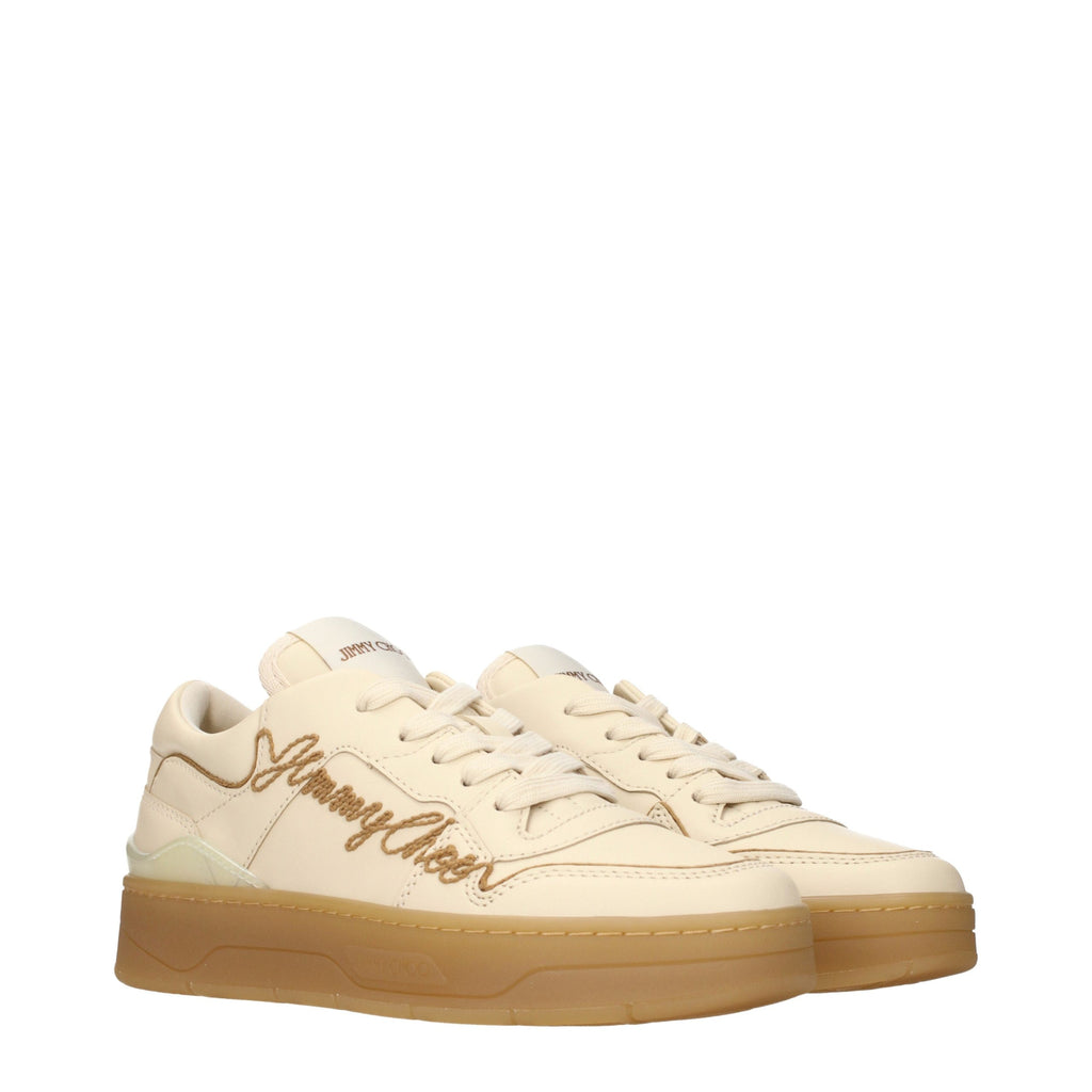 Jimmy Choo Beige Leather Low-Top Sneaker – Front and Side Logo, Italian