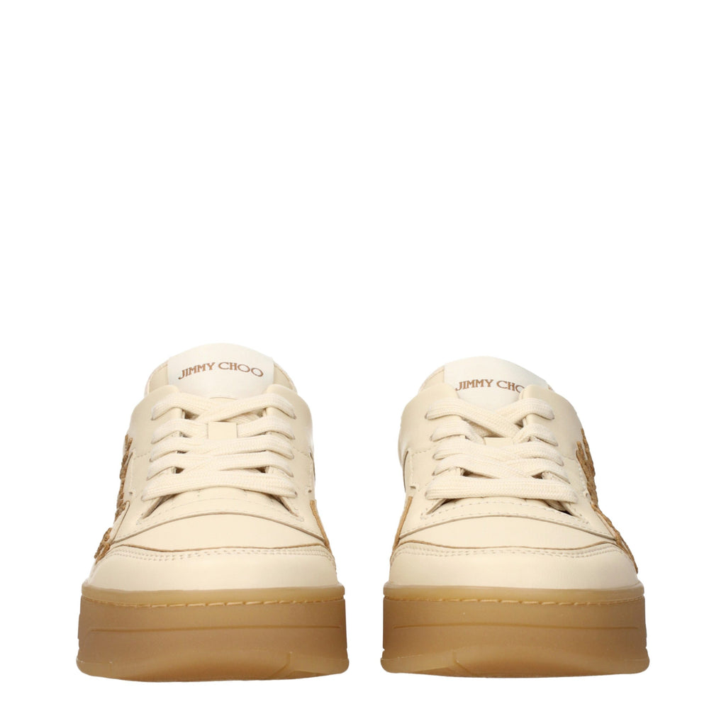 Jimmy Choo Beige Leather Low-Top Sneaker – Front and Side Logo, Italian