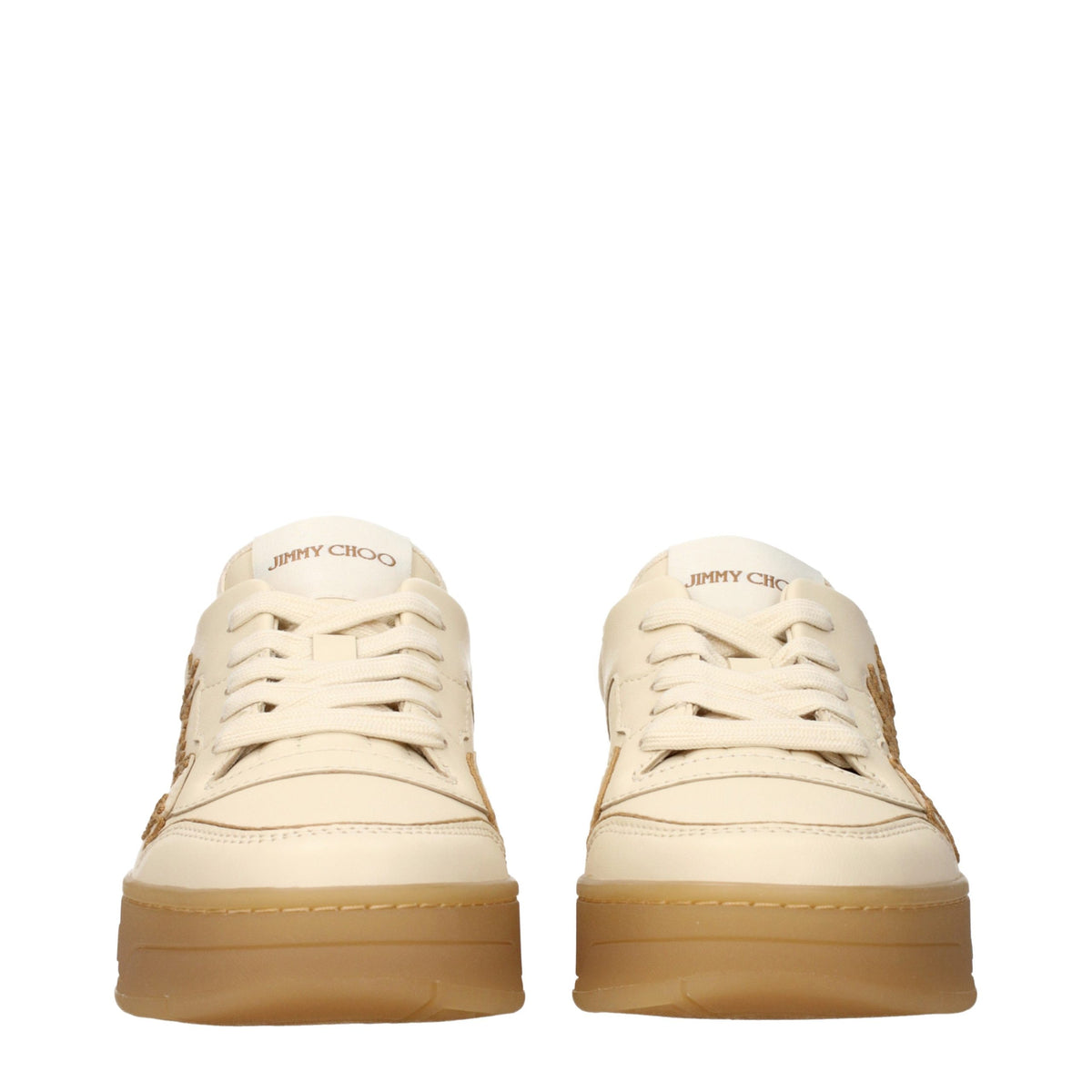 Jimmy Choo Beige Leather Low-Top Sneaker – Front and Side Logo, Italian