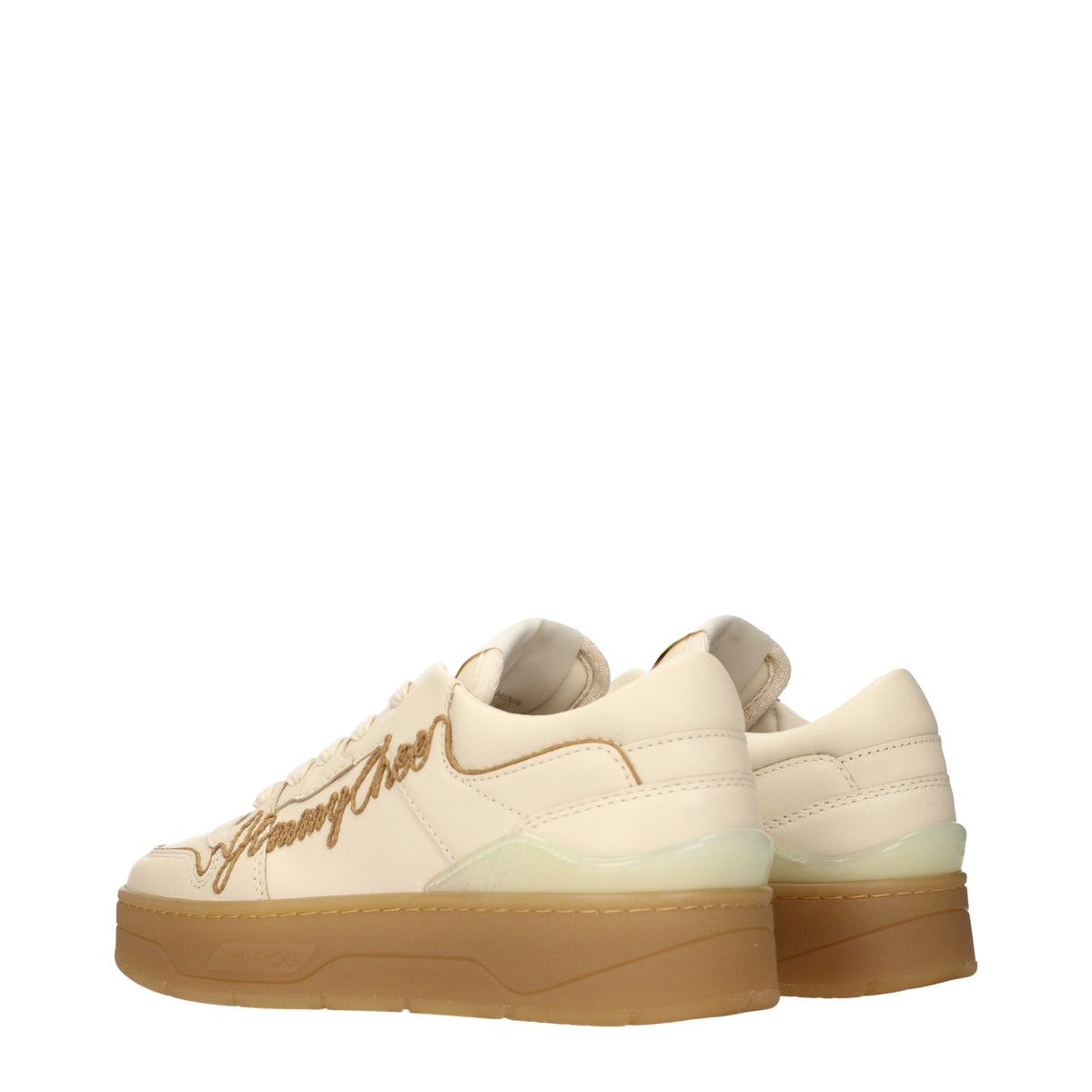 Jimmy Choo Beige Leather Low-Top Sneaker – Front and Side Logo, Italian
